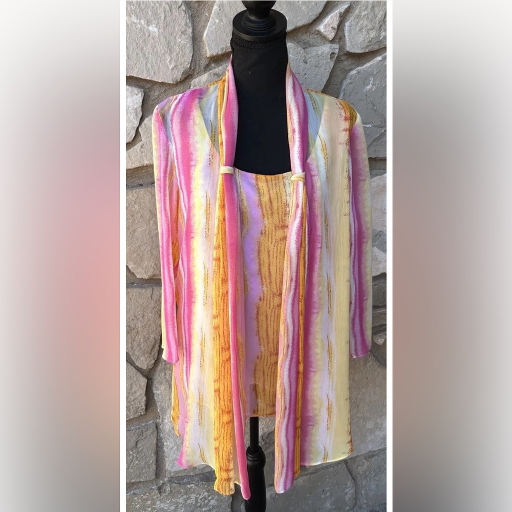 Danny & Nicole Spring Blouse Tank Twin Set Size 12 Multicolor Lined Excellent